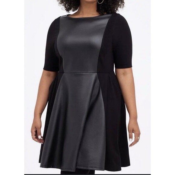 Dresses & Skirts - NWT Torrid Faux Leather Black Fit-to-flare Dress Size 3x